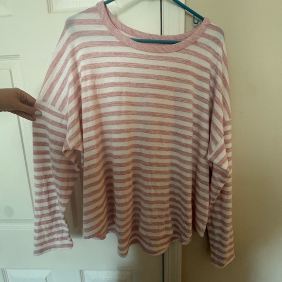 Time and Tru Tops - Time and Tru Pink and White Striped Long Sleeve Top